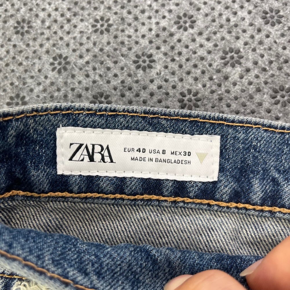 NEW Zara Mid-Rise Full Length Wide Leg Distressed Jeans Blue Size 8 W32xL32 - Picture 4 of 13